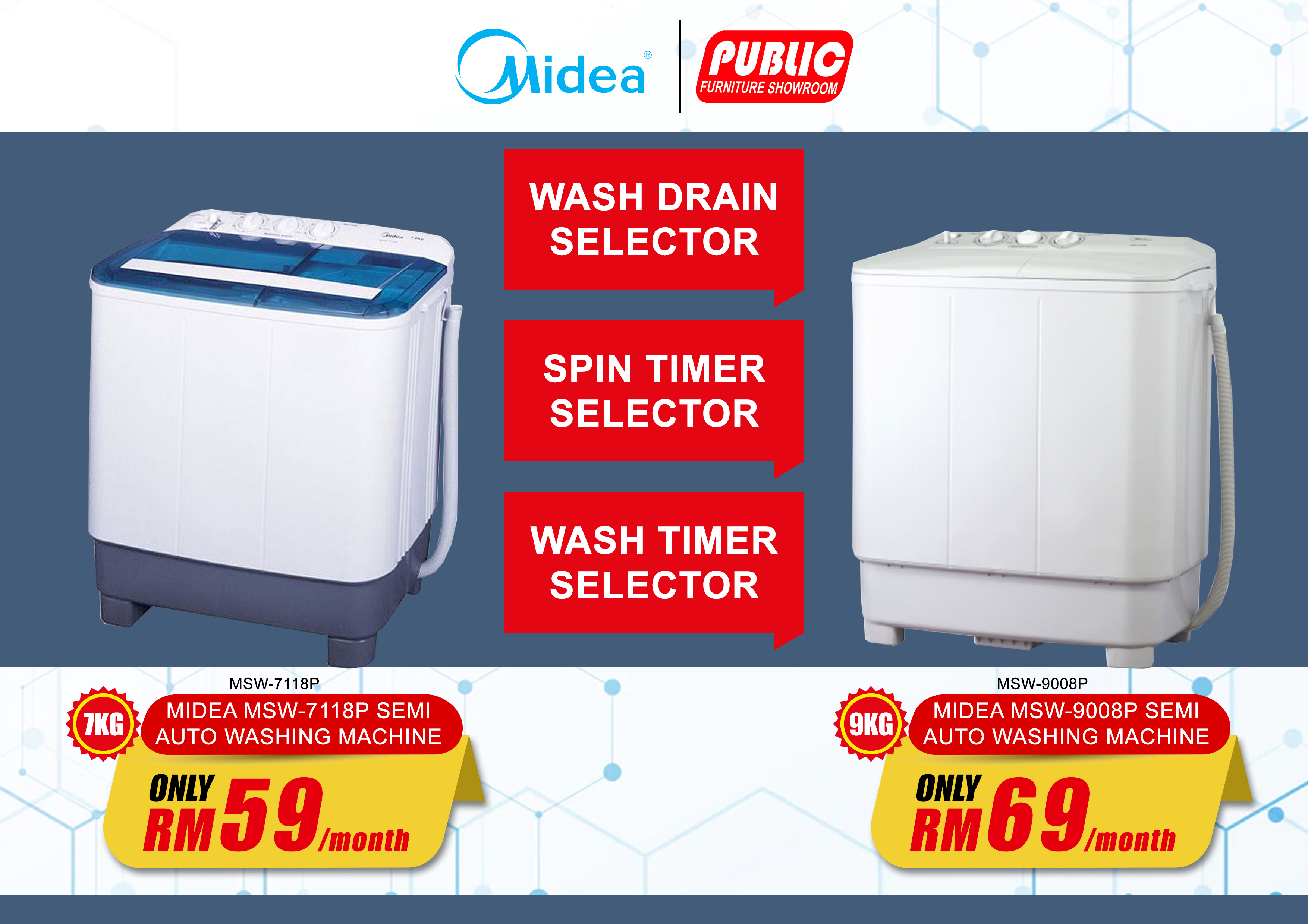 MIDEA SEMI AUTO WASHING MACHINE